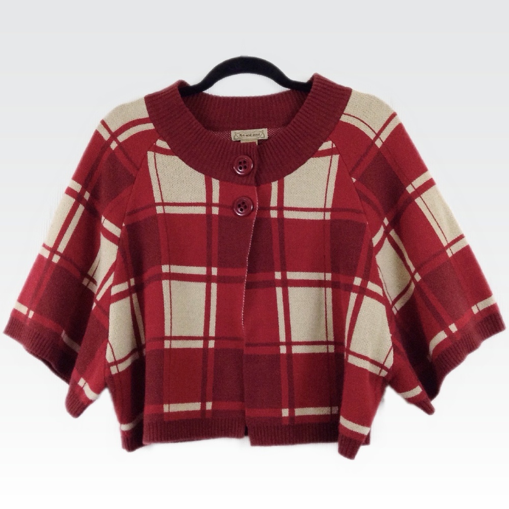 Art & Soul | XL | Red & Tan Plaid Cropped Sweater